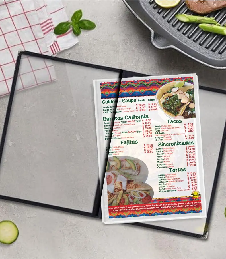Menú de mesa personalizado: opción de cubierta transparente, diseño personalizado, tablero de menú de 8,5"x11"